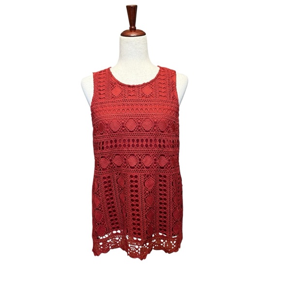 Anthropology Sunday in Brooklyn Rust Red Crochet Sleeveless Top. Size L #1666 - Picture 5 of 7